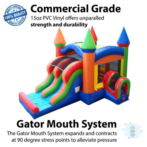 POGO Inflatable Bouncers 13.5'H Kids Modern Rainbow Bounce House and Double Lane Slide Combo with Blower by POGO 754972356060 25 13.5'H Kids Modern Rainbow Bounce House and Double Lane Slide Combo w Blower