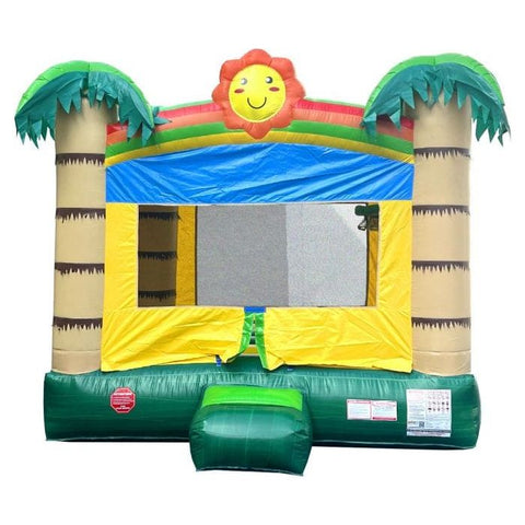 POGO Inflatable Bouncers 13ft x 12ftx 14.5ft Crossover Tropical Jungle Smiley Face Inflatable Bounce House with Blower by POGO 6255 13ft x 12ftx Crossover Tropical Jungle Smiley Face Inflatable POGO