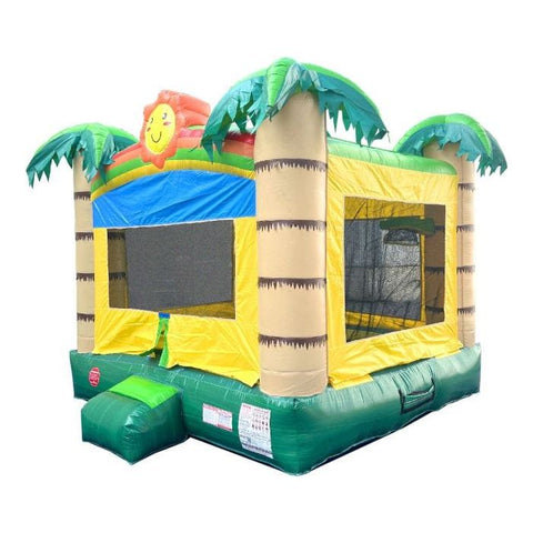 POGO Inflatable Bouncers 13ft x 12ftx 14.5ft Crossover Tropical Jungle Smiley Face Inflatable Bounce House with Blower by POGO 6255 13ft x 12ftx Crossover Tropical Jungle Smiley Face Inflatable POGO