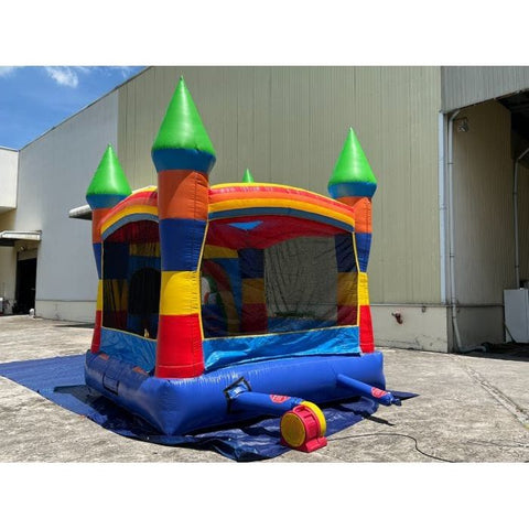 POGO Inflatable Bouncers 14.5'H Crossover Rainbow Smiley Face Castle Inflatable Bounce House with Blower by POGO 14.5H Crossover Pink Smiley Castle Inflatable Bounce House Blower POGO