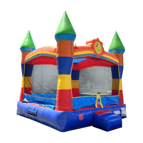 POGO Inflatable Bouncers 14.5'H Crossover Rainbow Smiley Face Castle Inflatable Bounce House with Blower by POGO 14.5H Crossover Pink Smiley Castle Inflatable Bounce House Blower POGO