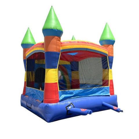 POGO Inflatable Bouncers 14.5'H Crossover Rainbow Smiley Face Castle Inflatable Bounce House with Blower by POGO 14.5H Crossover Pink Smiley Castle Inflatable Bounce House Blower POGO