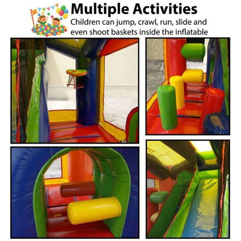 POGO Inflatable Bouncers 16'H 5-Part Multi Play Rainbow Inflatable Bounce House with Slide Combo and Blower by POGO 754972361026 2477-23 16'H 5Part Multi Play Rainbow Inflatable Bounce House Slide Combo 2477