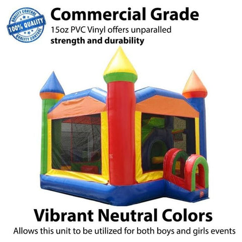 POGO Inflatable Bouncers 16'H 5-Part Multi Play Rainbow Inflatable Bounce House with Slide Combo and Blower by POGO 754972361026 2477-23 16'H 5Part Multi Play Rainbow Inflatable Bounce House Slide Combo 2477