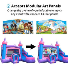 16'H Modular Pink Castle Water Slide Bounce House Combo with Blower and Princess Art Panel by POGO