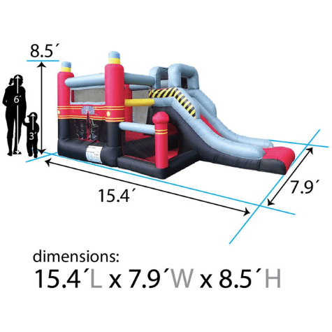 POGO Inflatable Bouncers 8 1/2' Backyard Kids Deluxe Fire Station Inflatable Bounce House with Slide by POGO 754972375160 7985 8 1/2' Backyard Kids Deluxe Fire Station Inflatable Bounce with Slide