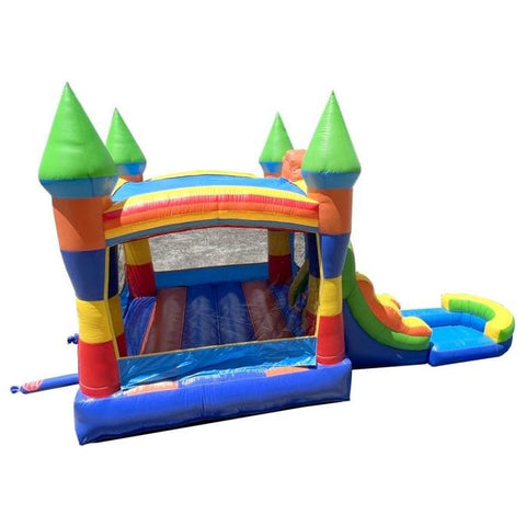 POGO Inflatable Bouncers Crossover 14.5'H Rainbow Castle Smiley Face Bounce House Slide Combo with Wet Pool Attachment by POGO 754972382472 6170 Crossover 14.5H Rainbow Castle Smiley Bounce Slide Combo Wet Pool POGO