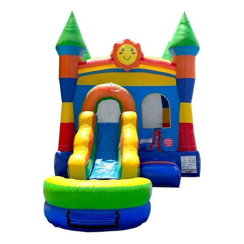 POGO Inflatable Bouncers Crossover 14.5'H Rainbow Castle Smiley Face Bounce House Slide Combo with Wet Pool Attachment by POGO 754972382472 6170 Crossover 14.5H Rainbow Castle Smiley Bounce Slide Combo Wet Pool POGO