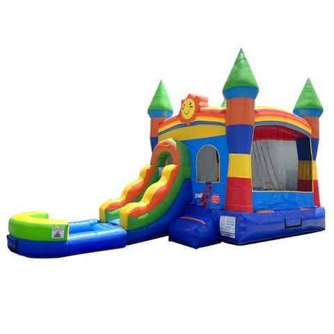 POGO Inflatable Bouncers Crossover 14.5'H Rainbow Castle Smiley Face Bounce House Slide Combo with Wet Pool Attachment by POGO 754972382472 6170 Crossover 14.5H Rainbow Castle Smiley Bounce Slide Combo Wet Pool POGO