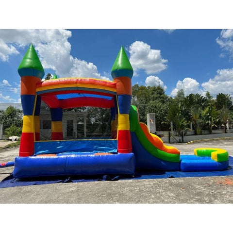 POGO Inflatable Bouncers Crossover 14.5'H Rainbow Castle Smiley Face Bounce House Slide Combo with Wet Pool Attachment by POGO 754972382472 6170 Crossover 14.5H Rainbow Castle Smiley Bounce Slide Combo Wet Pool POGO