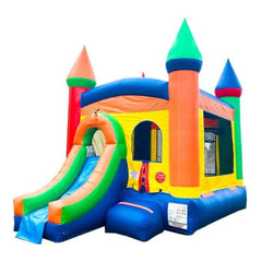 14.5' H Crossover Rainbow Bounce House Slide Combo with Wet Pool Attachment and Blower by POGO