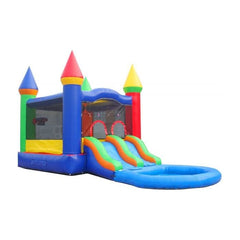 13.5'H Crossover Rainbow Dual Lane Bounce House Slide with Pool with Blower by POGO