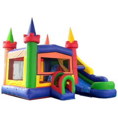 Modular Modern Rainbow Inflatable Water Slide Bounce House Combo with Blower and Dinosaur Art Panel by POGO