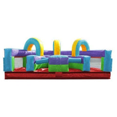 Retro Rainbow U-Turn Inflatable Obstacle Course with Blower by POGO