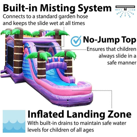 POGO Water Slides Mega Tropical Purple Marble Water Slide Bounce House Combo with Blower by POGO 754972360562 3208 Mega Tropical Purple Marble Water Slide Bounce House Combo with Blower