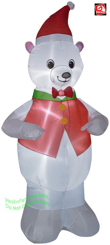 7' Gemmy Airblown Inflatable Polar Bear Wearing Red Vest