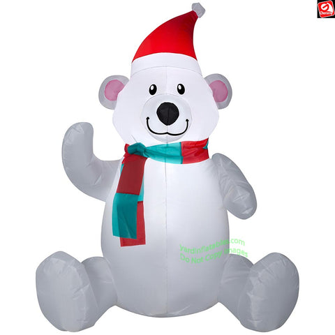 3.5' Gemmy Airblown Inflatable Christmas Polar Bear w/ Santa Hat & Scarf