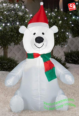 3 1/2' Gemmy Airblown Inflatable Polar Bear Wearing Santa Hat