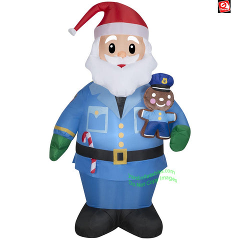 7' Gemmy Airblown Inflatable Santa Claus as Policeman w/ Gingerbread Man