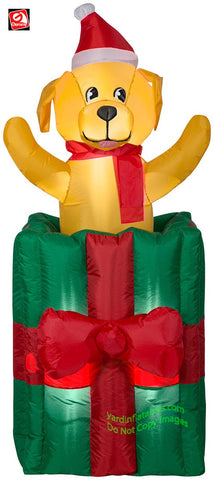 5' Gemmy Airblown Animated Inflatable Pop up Puppy Dog in Christmas Present
