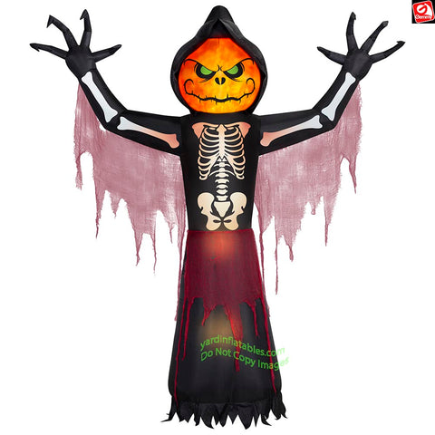 10' Gemmy Airblown Inflatable Halloween Fire and Ice Pumpkin Skeleton Reaper