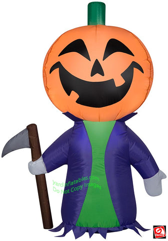 4' Gemmy Airblown Inflatable Purple Pumpkin Reaper Holding Sickle