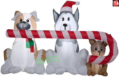 5.5' Gemmy Airblown Christmas Puppies Sharing Candy Cane