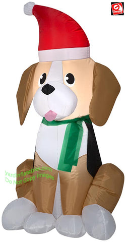 3 1/2' Gemmy Airblown Inflatable Christmas Beagle Wearing A Santa Hat
