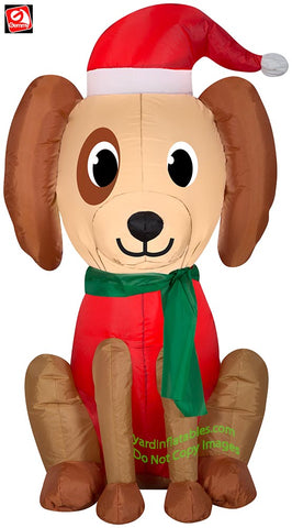3.5' Gemmy Airblown Inflatable Christmas Sitting Dog w/ Santa Hat