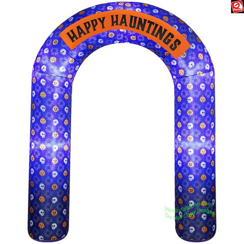 7.5' Gemmy Airblown Inflatable Halloween Purple Arch w/ Happy Hauntings Banner