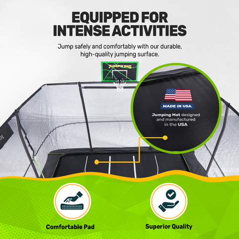JumpKing 10'x15' Rectangle Trampoline with 2 Powder Coated Basketball Hoops & Breakaway Rim and Ladder- Large Recreational Trampoline for Kids and Adults with Enclosure Net