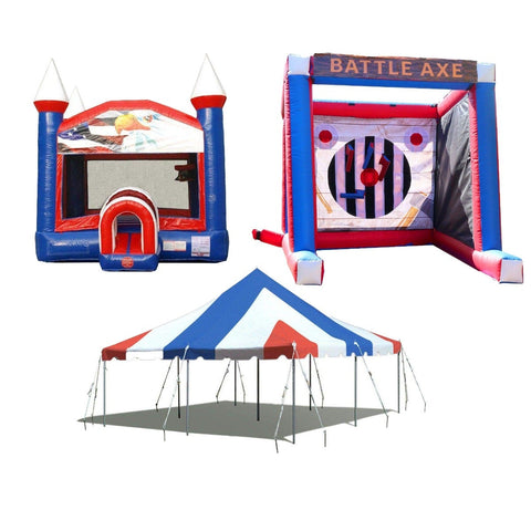 Red, White and Blue Patriotic Inflatable Bounce House, Tent, Game Trio