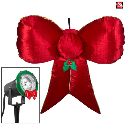 4 1/2' Gemmy Airblown Inflatable Mixed Media METALLIC Projection Hanging Red/Gold Christmas Bow