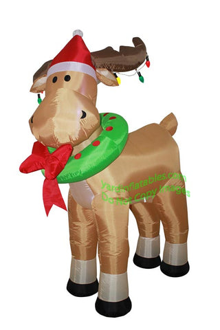 6' Air Blown Inflatable Reindeer w/ Santa Hat and Wreath