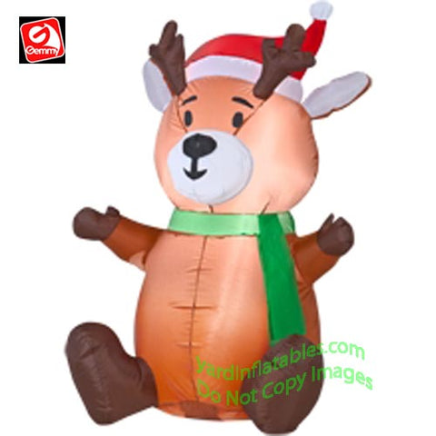 3 1/2' Gemmy Airblown Inflatable Christmas Baby Reindeer Wearing Santa Hat