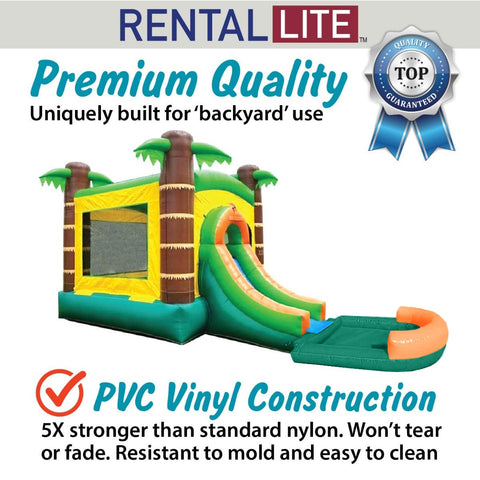 Rental Lite Tropical Bounce House Slide Combo with Non-Removable Pool
