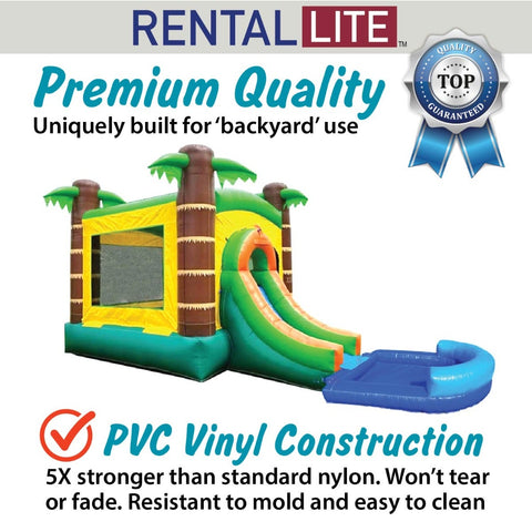 Rental Lite Tropical Bounce House Slide Combo with Non-Removable Pool