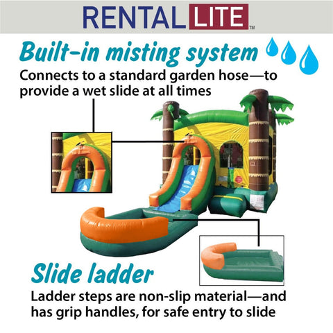 Rental Lite Tropical Bounce House Slide Combo with Non-Removable Pool