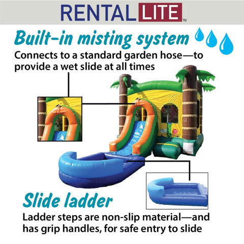 Rental Lite Tropical Bounce House Slide Combo with Non-Removable Pool