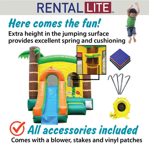 Rental Lite Tropical Bounce House Slide Combo with Non-Removable Pool