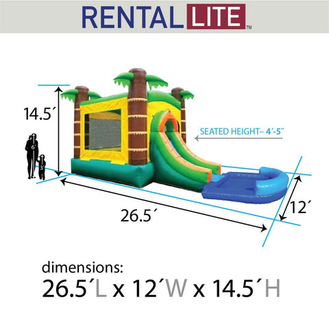 Rental Lite Tropical Bounce House Slide Combo with Non-Removable Pool