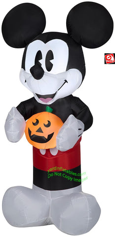 5' Gemmy Airblown Inflatable Halloween Disney's Retro Mickey Mouse Holding Pumpkin
