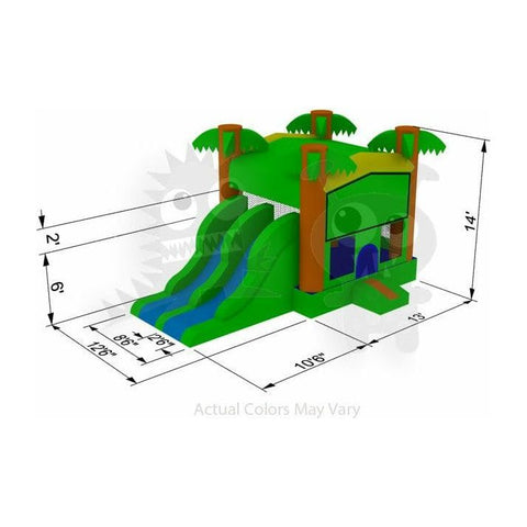 Rocket Inflatables Inflatable Bouncers 14'H Commercial Inflatable 4-in-1 Combo with Double Slide, Pop ups, Climbing Wall & Basketball Hoop by Rocket Inflatables 781880223856 COM-C413-Tropical 14'H Commercial Inflatable 4n1 by Rocket Inflatables COM-C413-Tropical