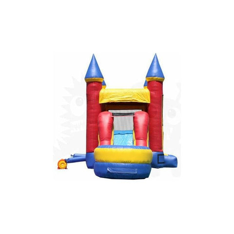 14'H Inflatable Mini Castle 5-in-1 Module Wet/Dry Combo Jumper, Slide Pool, Climbing Wall, and Basketball Hoop by Rocket Inflatables SKU #COM-511