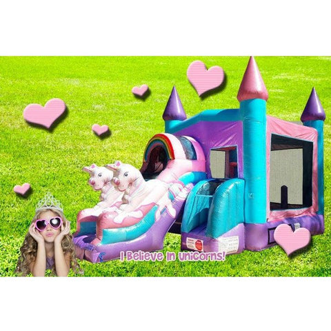 Rocket Inflatables Inflatable Bouncers 15.8'H Unicorn Glitter Combo 4 in 1 with Wet/Dry Water Slide Removable Pool by Rocket Inflatables 781880243021 COM-435-Unicorn-RP 15.8'H Unicorn Combo 4in1 by Rocket Inflatables SKU#COM-435-Unicorn-RP