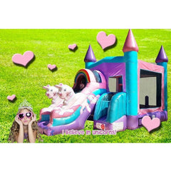 15.8'H Unicorn Glitter Combo 4 in 1 with Wet/Dry Water Slide Removable Pool by Rocket Inflatables