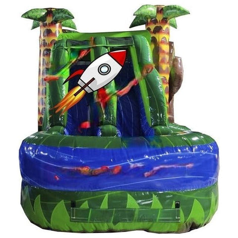 Rocket Inflatables Inflatable Bouncers 16'H 3-D Dino Inflatable Wet/Dry Combo with Slide Pool & Hoop by Rocket Inflatables COM-714-Dino-1-1 16'H Castle Blue/Green Double Slide 7 in 1 Combo Wet/Dry by Rocket Inflatables