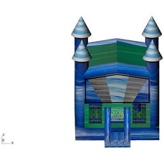 16'H Blue Burst Blue/Green/Grey Castle with Basketball Hoop by Rocket Inflatables