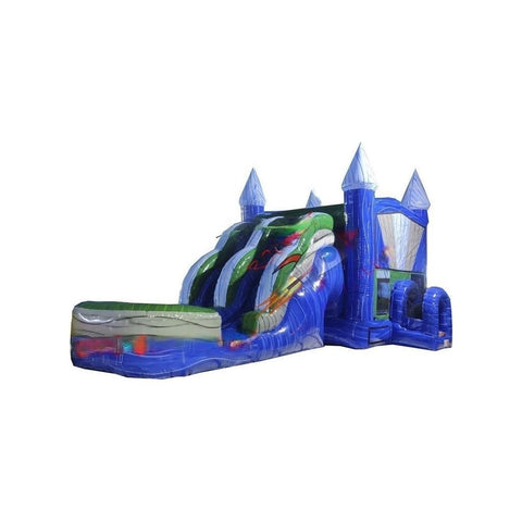 Rocket Inflatables Inflatable Bouncers 16'H Castle Blue/Green Double Slide 7 in 1 Combo by Rocket Inflatables