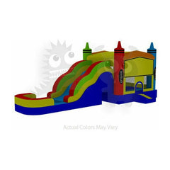 16'H Commercial Inflatable 5-in-1 Crayon Combo Wet/Dry with Water Slide, Splash Pool and Basketball Hoop by Rocket Inflatables SKU# COM-522